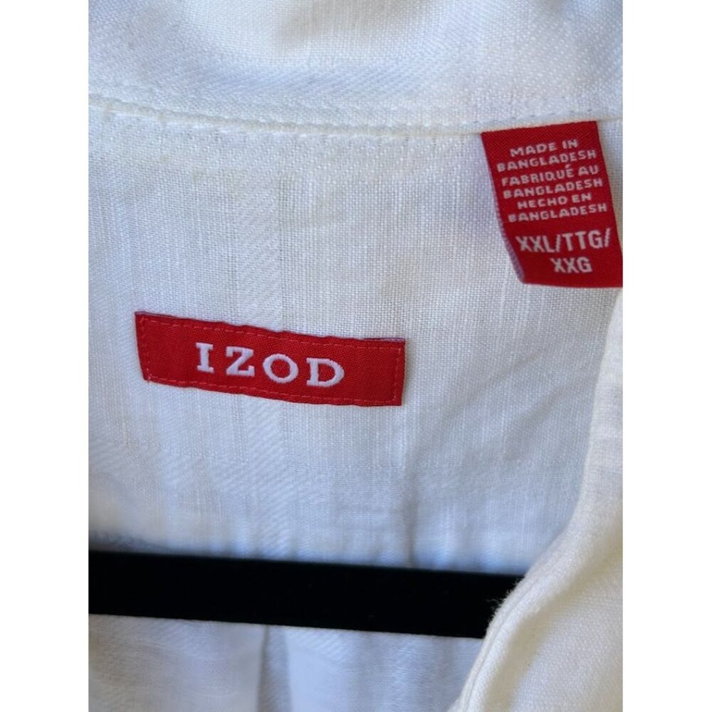 Izod‎ Mens White Linen & Cotton Blend Short Sleeve Button-Down Shirt XXLG - Picture 3 of 5